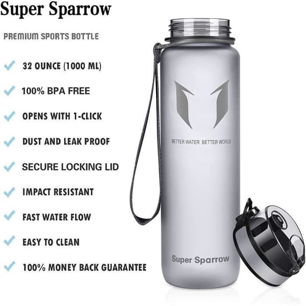 Super Sparrow Vattenflaska - Flaska, 750ml, Grå