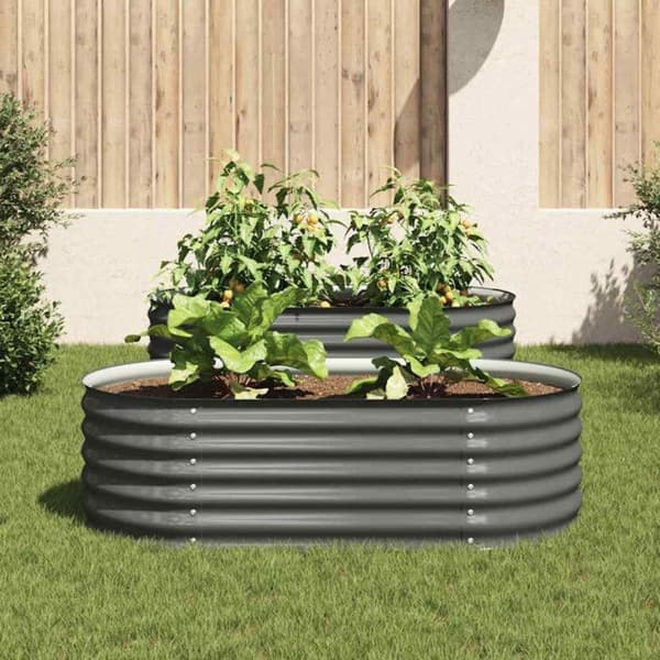 Planteringskärl - vidaXL - 160x80x44 cm - Galvaniserat stål - Grå - Rektangulär