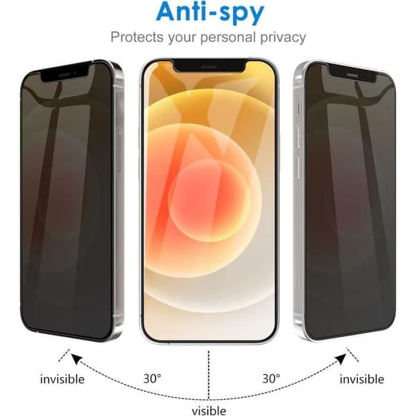 Skyddfilmer - JETech - iPhone 12/12 Pro - Härdat glas - Antispion - 2-pack