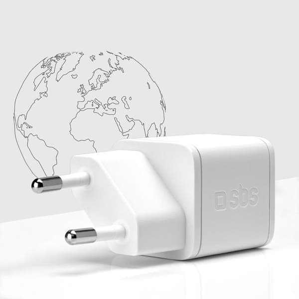 SBS GaN PD 20 W USB C Väggladdare Vit