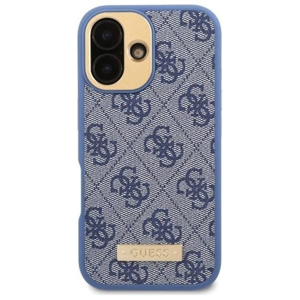 Coque Guess Hardcase 4G Logo Plate MagSafe för iPhone 16 Plus - Blå