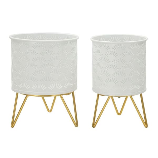 Set med 2 Design Blomkrukor "Carly" 20cm Vit & Guld