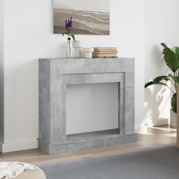 Grå betong eldstadsram 100x30x87,5 cm ingenjörsträ