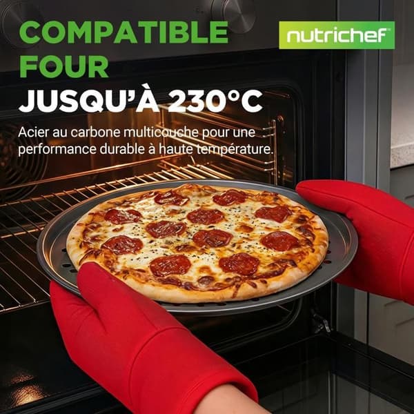 Pizzaplåt - NutriChef - 30 cm - Kolstål - Non-stick - Grå