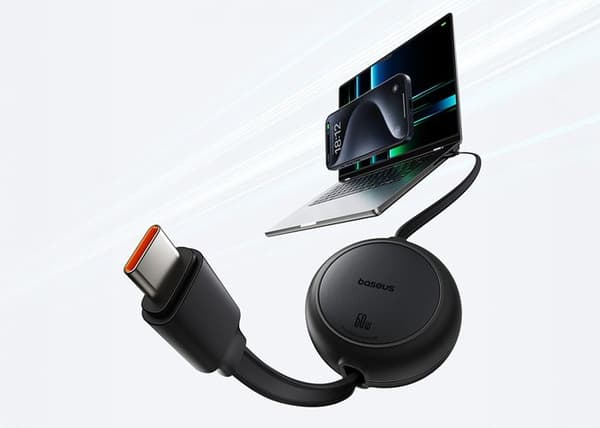 Mini-laddningskabel Baseus Free2Pull USB-C till USB-C 60W 1 m Kluster Svart