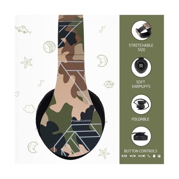 Bluetooth-hörlurar - PowerLocus - Camo - För Barn - Hopfällbar - Över örat