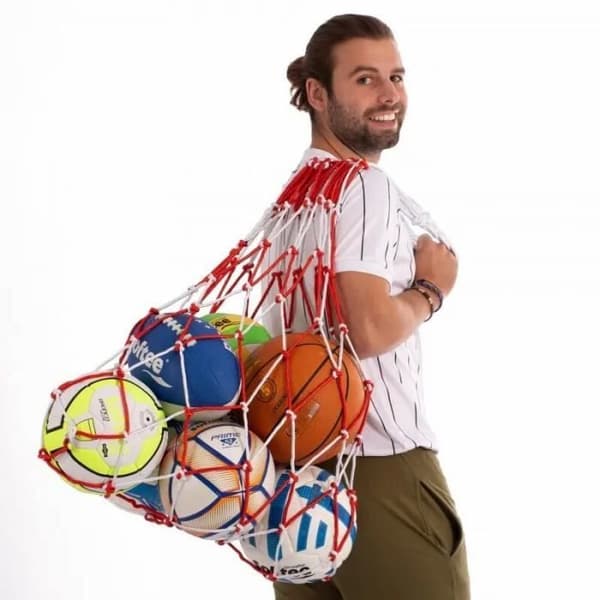 Sportnät - SOFTEE - Deluxe - Röd/vit - One size - Rymmer 8 bollar