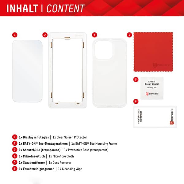 Härdat glas - DISPLEX - iPhone 15 - Transparent - Paket med skal - Represistent