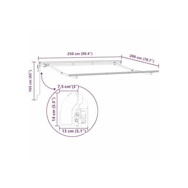 Fällbart markisram - vidaXL - Antracit - Metall - 250x200 cm - Fällbar - Hållbar - Utomhusbruk
