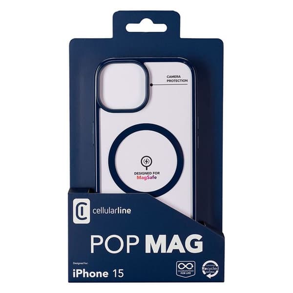 Telefonfodral - Cellularline - Pop Mag - iPhone 15 - Blå - Heltäckande skydd - MagSafe