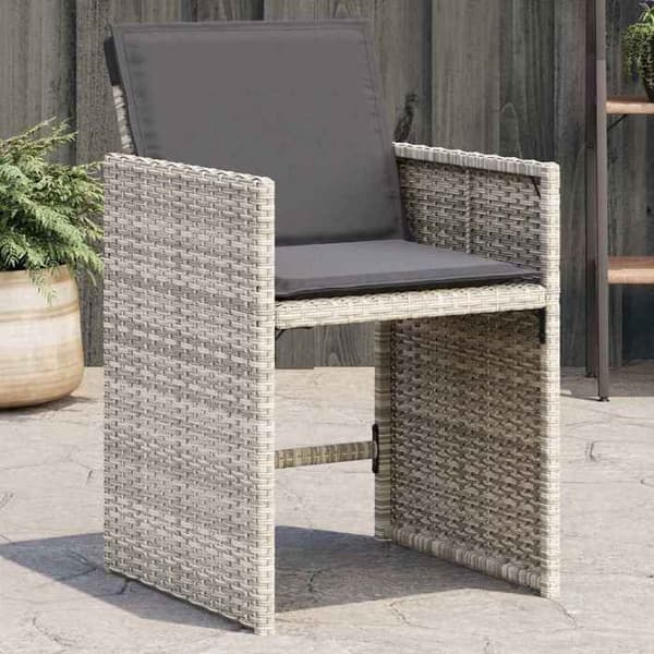 vidaXL Trädgårdsstolar med kuddar set om 4 ljusgråpolyrotting 364988