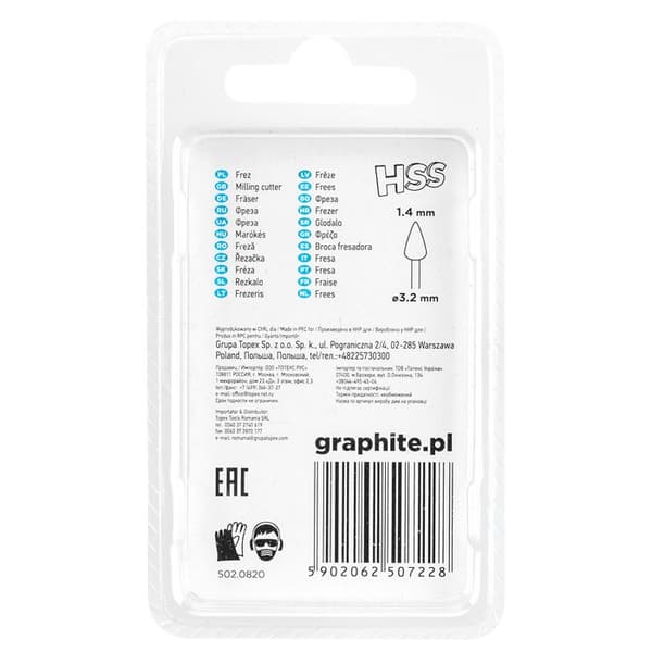 Fräs HSS - GRAFIT - Kon - Diameter 1,4 mm - Spindel 3,2 mm - 2 st