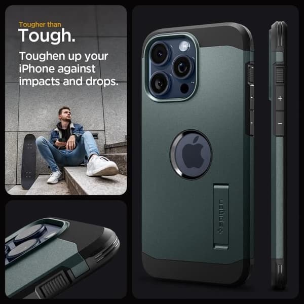 Magnetisk Skal - Spigen - iPhone 15 Pro - Stötsäker - Ställning - Grön