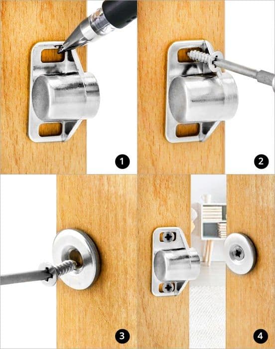 Möbelås - QWORK - WD9227 - zinklegering - justerbart hål 9 mm - rund magnetlås
