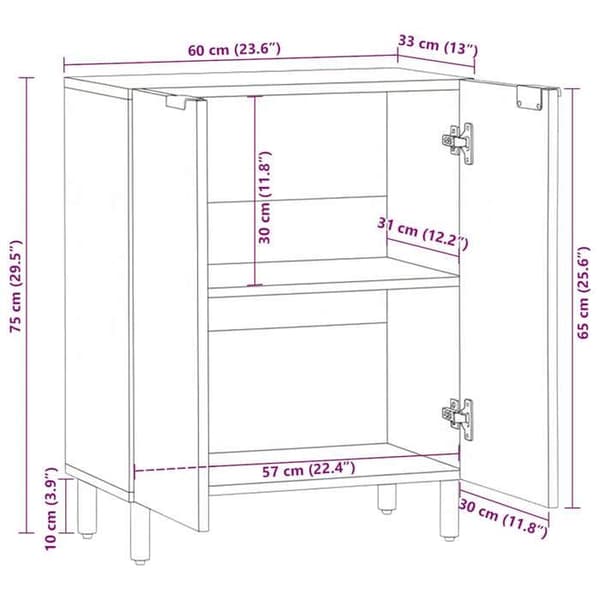 vidaXL Buffé svart 60x33x75 cm ingenjörsträ 4017650