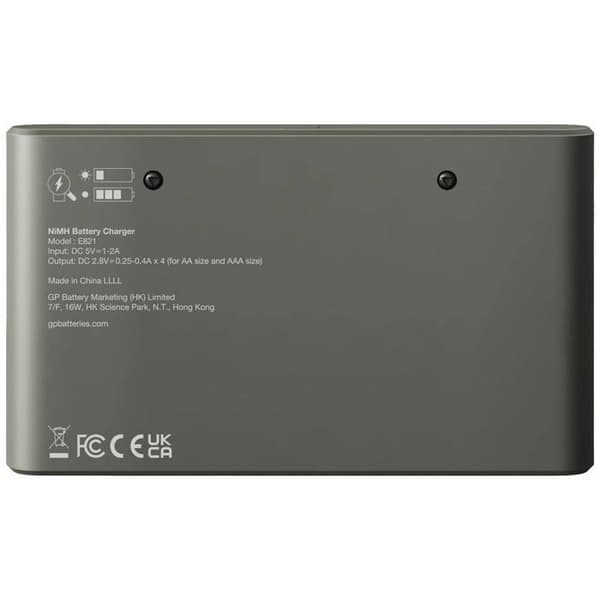 GP E821 Laddare för rundade NiMH-batterier LR03 (AAA), LR6 (AA)