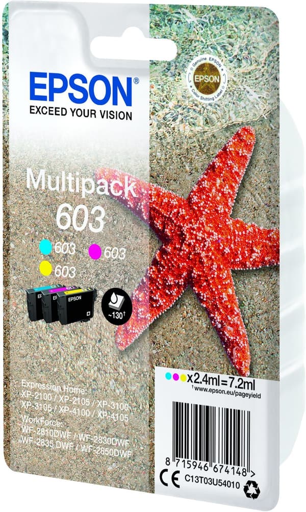 Bläckpatron - Epson - Multipack 603 - 3 färger - Skarpa utskrifter - Besparingar