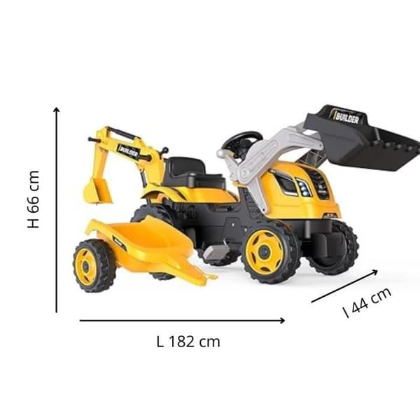 Builder Max pedaltraktor + Trailer + Grävmaskin + Grävmaskin - Smoby - Gul