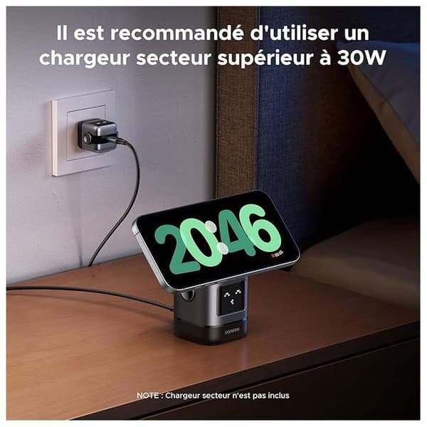Laddstation 2 i 1 - UGREEN - Robot - Qi2 - Svart