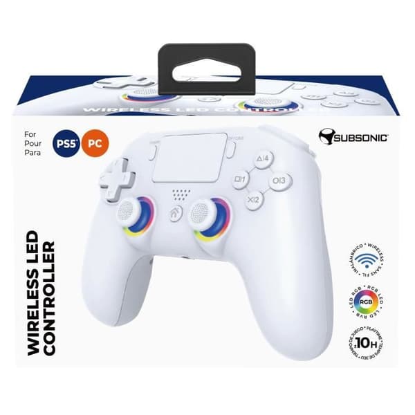 Trådlös kontroller - PS5 - SUBSONIC - RGB LED - Vit