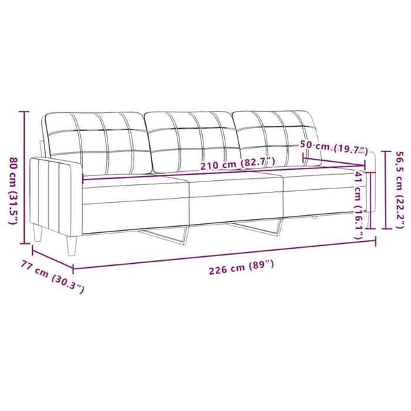 vidaXL Soffa 3-sits Svart 210 cm Sammet 4007649