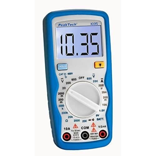 Digital multimeter - PeakTech - P 1035 - 600V AC/DC - Batteritest - LCD-bakgrundsbelysning