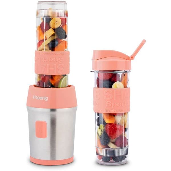 Mini blender - H.Koenig - SMOO10 - 300 W - 570 mL - Korall - 2 flaskor ingår