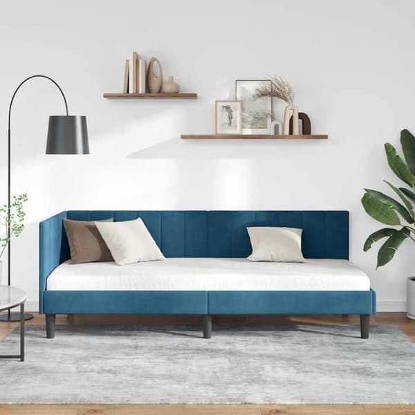 vidaXL Hörnsängram Blå 80 cm x 200 cm Sammet 42016327