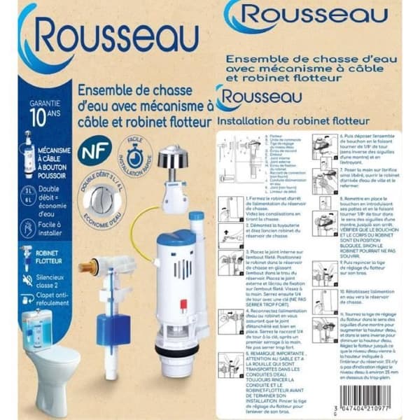 Kit WC-mekanism med sidofloatventil - ROUSSEAU - 3/6L - Certifierad NF