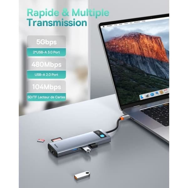 USB C-adapter - BASEUS - 9 i 1 - Dubbel HDMI 4K - 100W PD - Ethernet 1000M