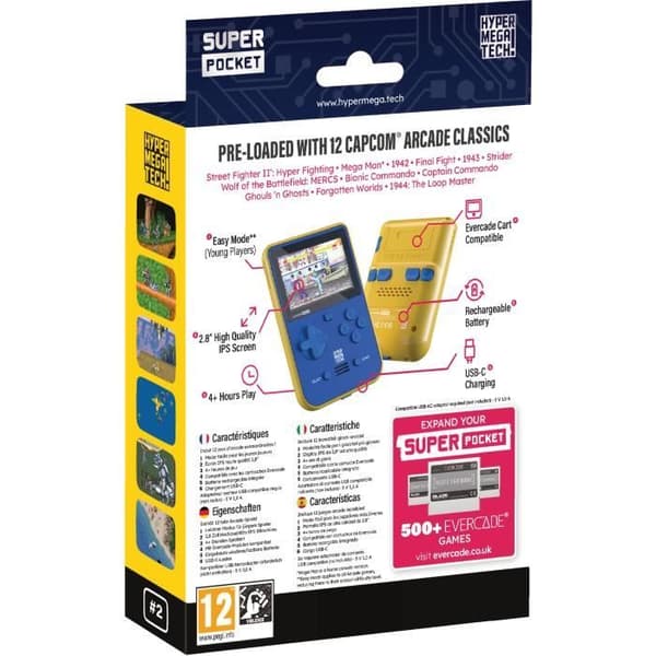 Retrogaming-konsol - BARA FÖR SPEL - Capcom Super Pocket - 12 integrerade klassiska spel - Evercade-kompatibel
