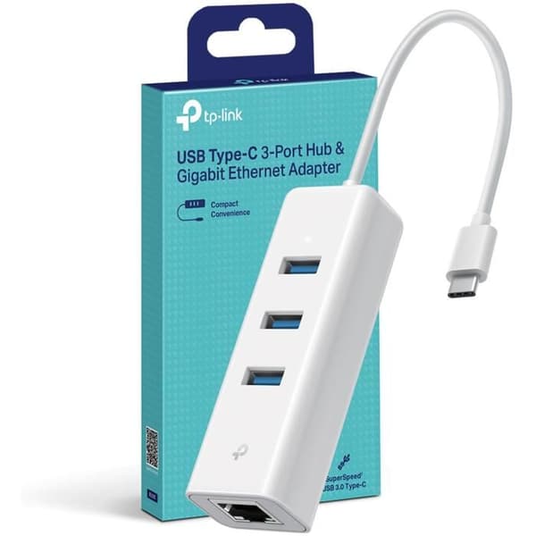 Hub Adapter USB C - TP-Link - UE330C - 3 USB 3.0-portar - Gigabit Ethernet - Kompakt