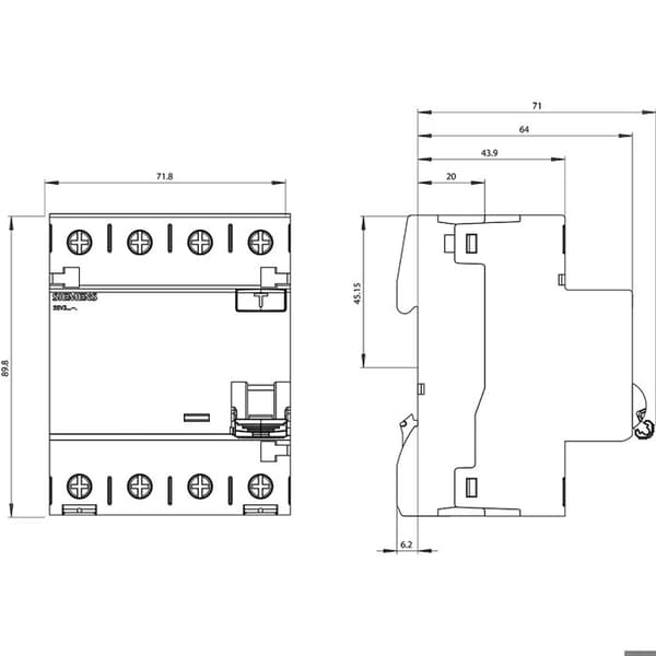 Siemens 5SV33466 Differensbrytare A 4 poler 63 A 0.03 A 400 V