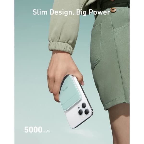 Fällbart magnetiskt externbatteri - ANKER - 622 MagGo - 5000 mAh - Inbyggt stativ - USB-C - Jadegrön