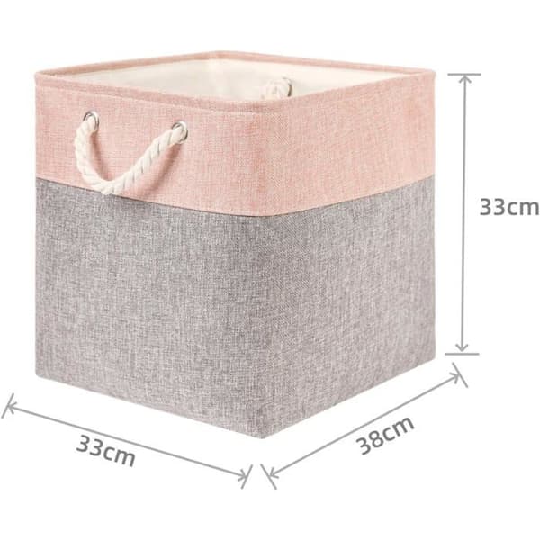 Mangata Förvaringskorgar Set med 4 Fällbara Korgar i Grå/Rosa Tyg