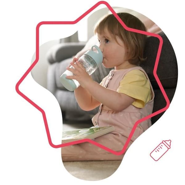 Badabulle barnflaska halmvatten 350 ml, läckagesäker, 12m+