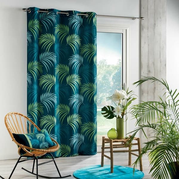 Ögla gardin 140 x 260 cm – Blå växttryck polyester