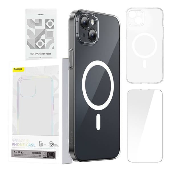 Skyddsbak - BASEUS - Magnetisk Kristallklar - iPhone 13 - Transparent - Härdat glas