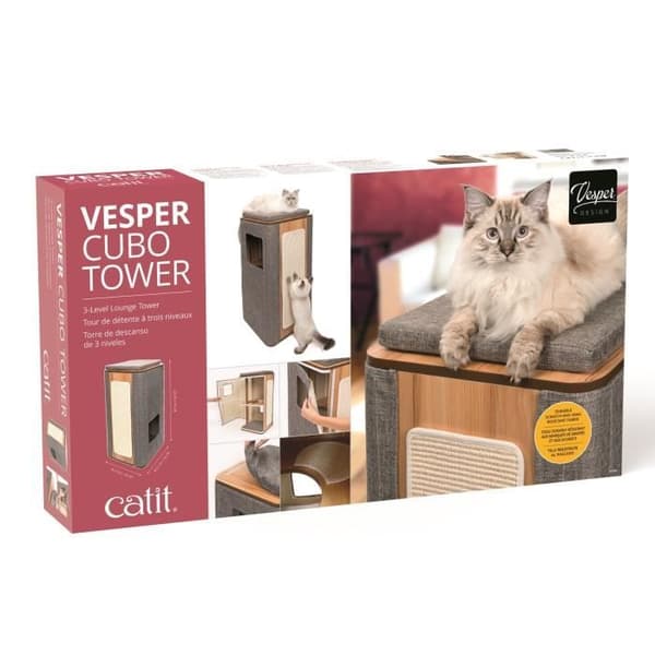 VESPER MDF Cat Tree - 42,5 x 87 x 42,5 cm - Stengrå