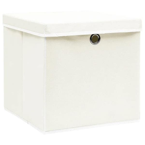 vidaXL Förvaringsboxar med lock 4st Vit 32x32x32cm Tyg