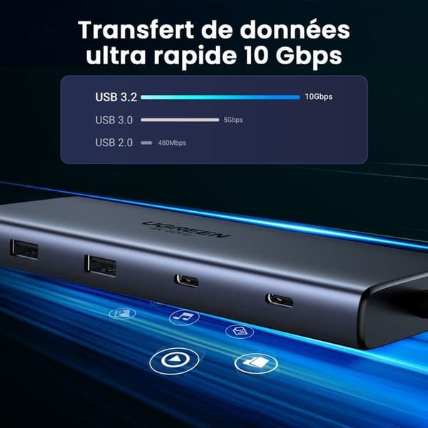 USB-C-hub 10 i 1 - UGREEN - Grå