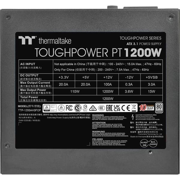 THERMALTAKE Toughpower PT - Modulerad PC-strömförsörjning - 1200 W - 80Plus Platinum