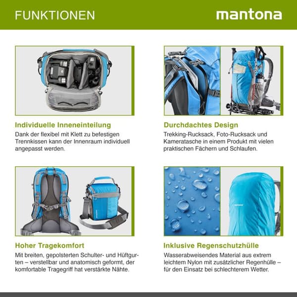Mantona Elements Outdoor - Fotoryggsäck + kamerafodral blå/grå