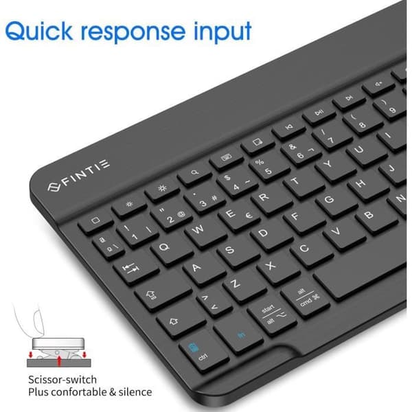 FINTIE Super Slim 4 mm 10" trådlöst Bluetooth-tangentbord för iPad & Android-tabletter — Svart