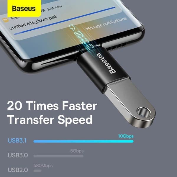 USB-C OTG-adapter - Baseus - Ingenuity Series - Svart - USB 3.1 - Överföring 10 Gbps