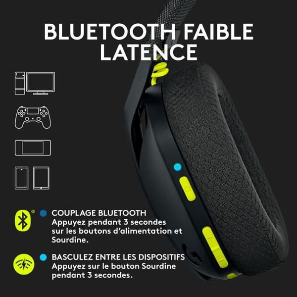 Gaming headset - Trådlös - Logitech G - G435 Lightspeed - Svart