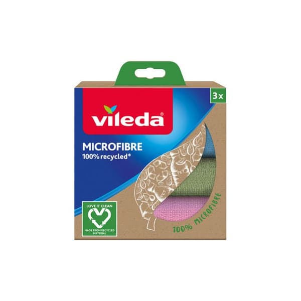 Set med 3 Vileda 100% återvunna mikrofiberdukar