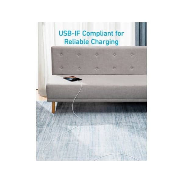 Anker USB-C till USB-C flätad kabel 3 m 60W vit — Snabbladdning