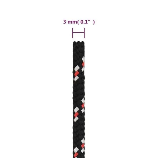 152323 vidaXL Båtrep Svart 3 mm 50 m Polypropen