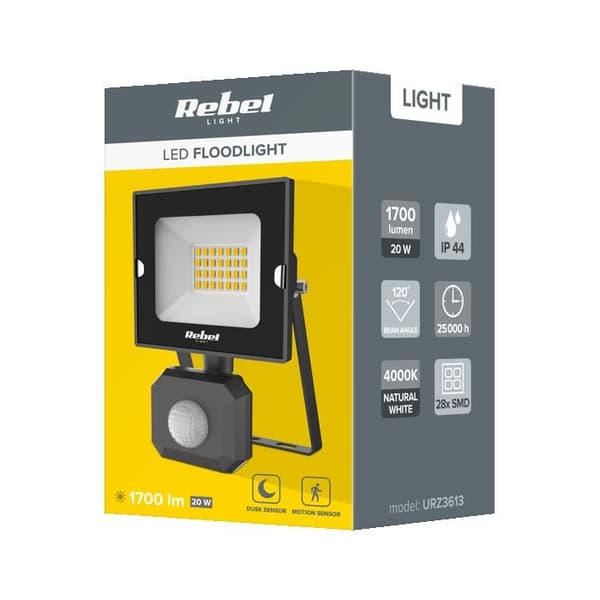 Utomhus LED halogenprojektor 20 W 4000 K med sensor IP44